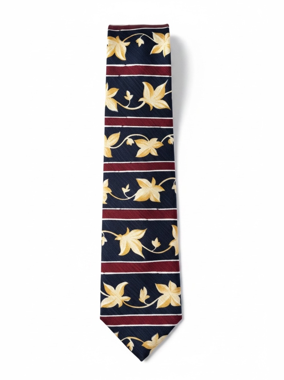 Geoffrey Beene Vintage Silk Tie Navy Burgundy Leaf Print Necktie Classic